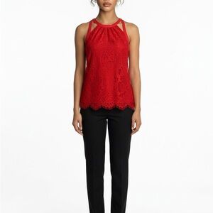 Express Sleeveless Peep Open Shoulders Women's S Red Lace Cottagecore Tank Top